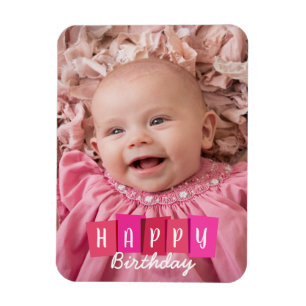 Roze familie Birthday Custom Flexible Photo Magnet Magneet