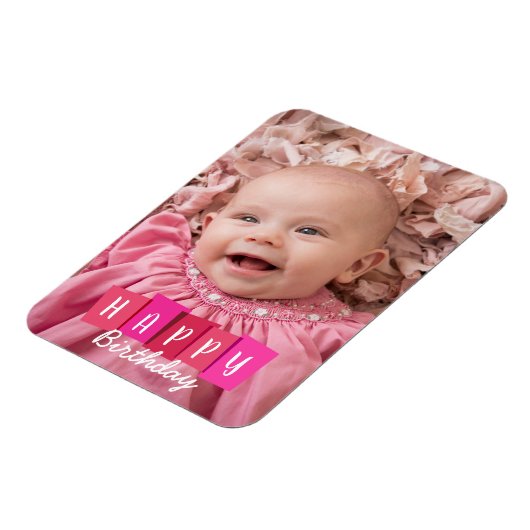 Roze familie Birthday Custom Flexible Photo Magnet Magneet (Linkerzijde)