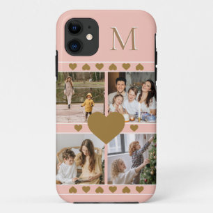 Roze familiefoilet met foto van Gold Heart-monogra Case-Mate iPhone Case