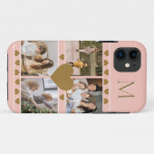 Roze familiefoilet met foto van Gold Heart-monogra Case-Mate iPhone Case (Achterkant (horizontaal))