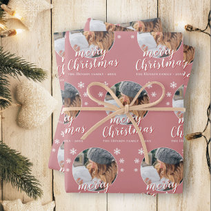 Roze familiefoto Sneeuwvlok Prettig kerstfeest  Inpakpapier Vel