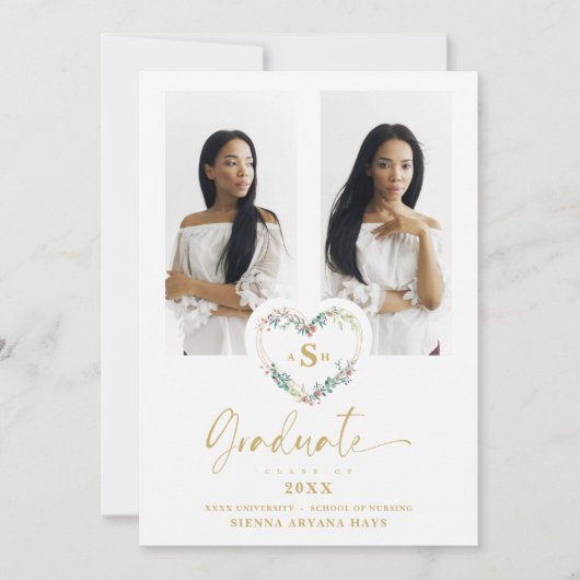 Roze Fancy Afstuderen Romantische Floral Heart 2 F (Voorkant)