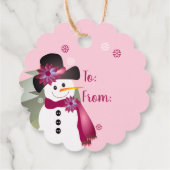 Roze Fancy Edged Sneeuwman Papier Labels (Achterkant)