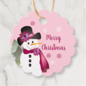 Roze Fancy Edged Sneeuwman Papier Labels (Voorkant)