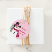 Roze Fancy Edged Sneeuwman Papier Labels (In situ)