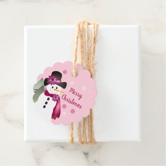 Roze Fancy Edged Sneeuwman Papier Labels (In situ)