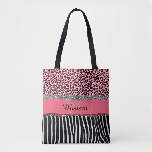 Roze Fancy Glitter Girly Leopard Print Elegant Tote Bag (Voorkant)