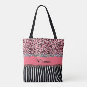 Roze Fancy Glitter Girly Leopard Print Elegant Tote Bag (Achterkant)