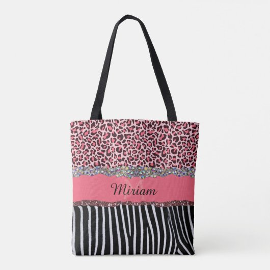 Roze Fancy Glitter Girly Leopard Print Elegant Tote Bag (Achterkant)