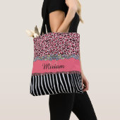 Roze Fancy Glitter Girly Leopard Print Elegant Tote Bag (Dichtbij)