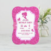 Roze fancy glitters schitterende pop geboortedag  kaart (Staand voorkant)