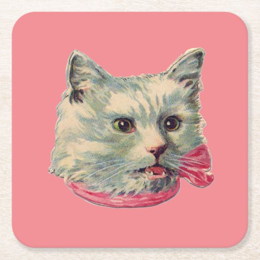 Roze Fancy kattenpapier Onderzetter (Voorkant)