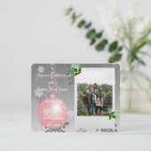 Roze Fancy kerstfeestdag fotokaart Feestdagenkaart (Staand voorkant)