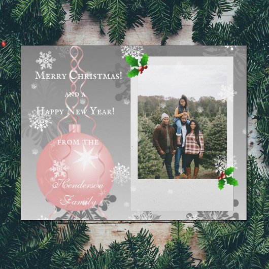 Roze Fancy kerstfeestdag fotokaart Feestdagenkaart