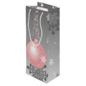 Roze Fancy kerstsiertas met cadeau Wijn Cadeautas (Achterkant Gekanteld)