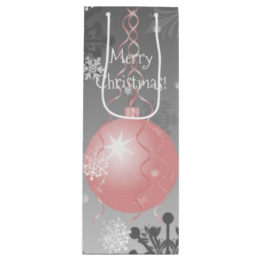 Roze Fancy kerstsiertas met cadeau Wijn Cadeautas (Voorkant)