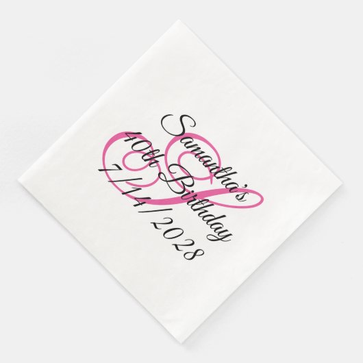 Roze Fancy Monogram 40e Verjaardag Servet (Hoek)