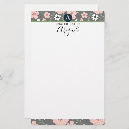 roze Fancy monogram Briefpapier (Voorkant / Achterkant)