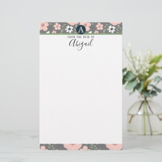  roze Fancy monogram Briefpapier (Staand voorkant)