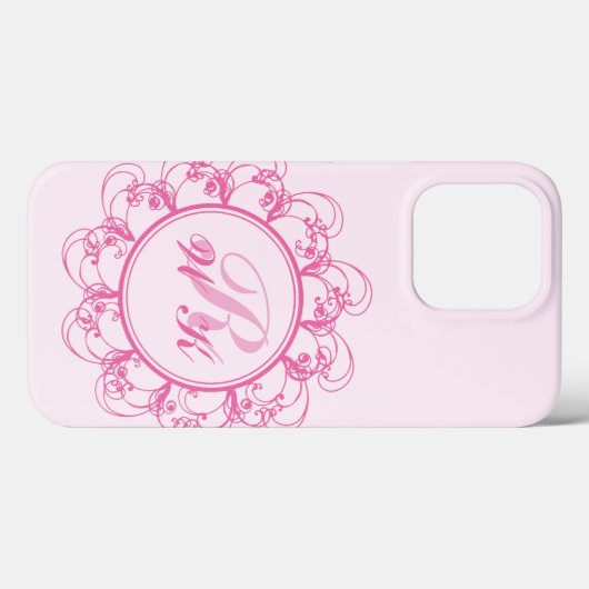 Roze Fancy Monogram iPhone Case (Achterkant (horizontaal))