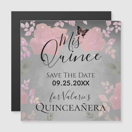 Roze Fancy Rozen Quinceanera Roze sparen de Datum (Voorkant / Achterkant)