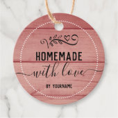 Roze Fancy Script-homemade met roze hout en liefde Bedankjes Labels (Voorkant)