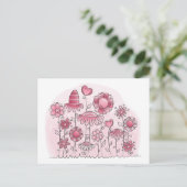 Roze fantasevloerveld briefkaart (Staand voorkant)