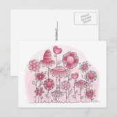 Roze fantasevloerveld briefkaart (Voorkant / Achterkant)