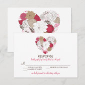 Roze Fantasie Bloemen Hart Trouw RSVP Kaart (Voorkant / Achterkant)