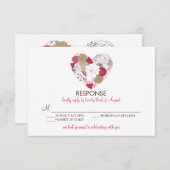 Roze Fantasie Bloemhart Trouw RSVP Kaart (Voorkant / Achterkant)