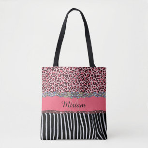 Roze Fantasie Glitter Meisjesachtig Luipaardprint Tote Bag