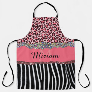 Roze Fantasie Glitter Meisjesachtige Luipaardprint Schort