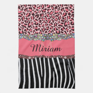 Roze Fantasie Glitter Meisjesachtige Luipaardprint Theedoek