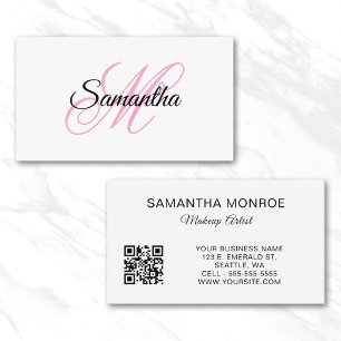 Roze Fantasie Monogram QR Code Visitekaartje