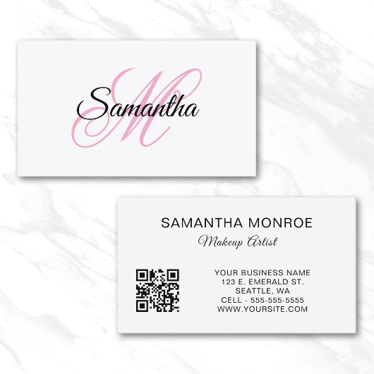 Roze Fantasie Monogram QR Code Visitekaartje