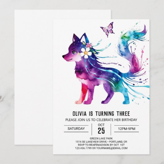 Roze Fantasie Wolf Digitaal Meisje Verjaardag Kaart (Voorkant / Achterkant)