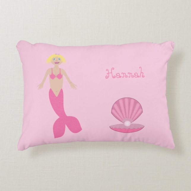  Roze Fantasie Zeemeermin Aangepaste Naam Accent Kussen (Voorkant)