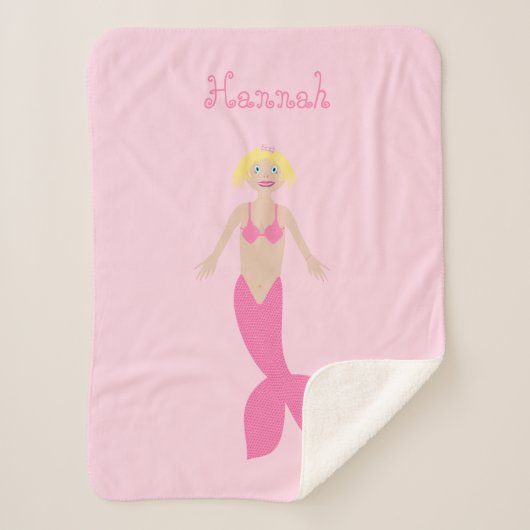  Roze Fantasie Zeemeermin Aangepaste Naam Sherpa Deken (Voorkant)