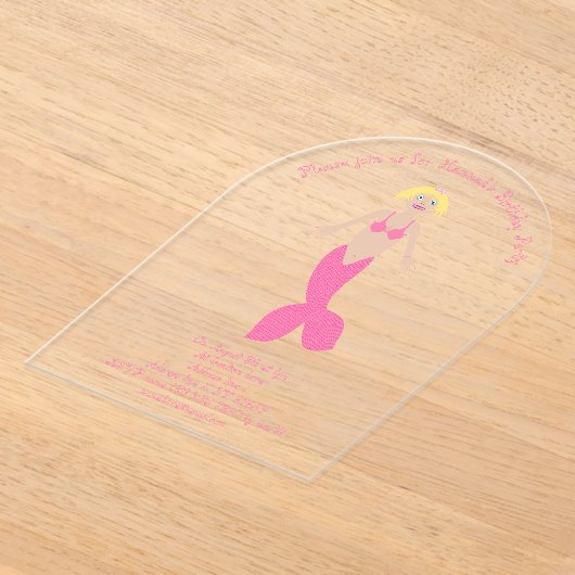 roze fantasie zeemeermin aangepaste verjaardagsfe acryl uitnodigingen (Laagn)