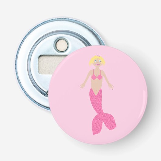  roze fantasie zeemeermin button flesopener (Voorkant)