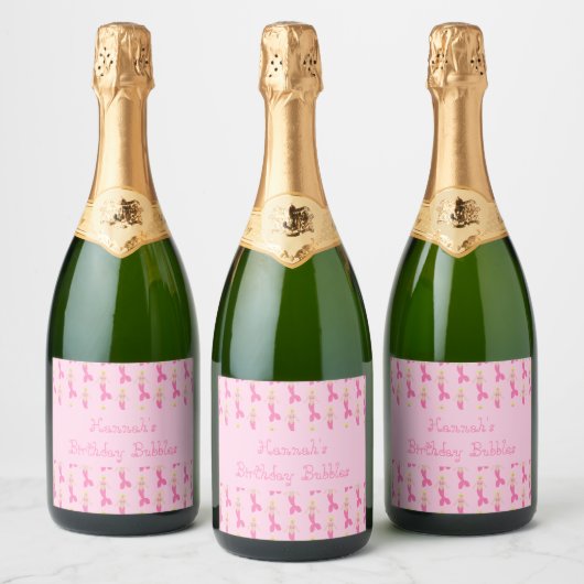 Roze Fantasie Zeemeermin Custom Sparkling Wijnetiket (Flessen)