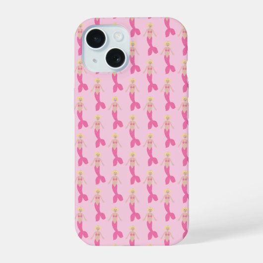 roze fantasie zeemeermin patroon iPhone 15 case (Achterkant)
