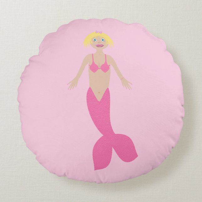  roze fantasie zeemeermin rond kussen (Voorkant)