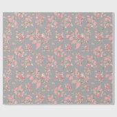 Roze Fantasievolle Bladeren Grijze Trouw Inpakpapi Cadeaupapier (Vlak)