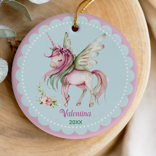 Roze Fantasievolle Eenhoorn Meisje Vakantie Aanden Keramisch Ornament