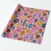 Roze Fantasievolle Kerstversieringen Cadeaupapier (Uitgerold)