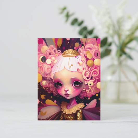 Roze Fantasy Art Briefkaart (Staand voorkant)