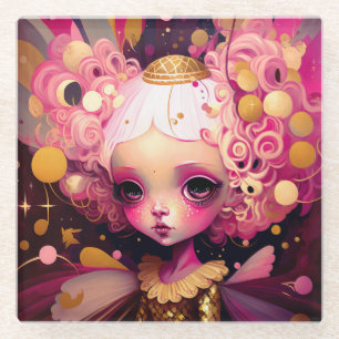 Roze Fantasy Art Glazen Onderzetter