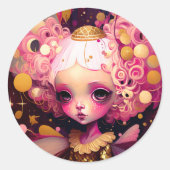 Roze Fantasy Art Ronde Sticker (Voorkant)