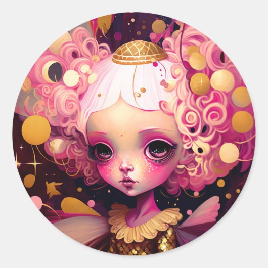 Roze Fantasy Art Ronde Sticker (Voorkant)